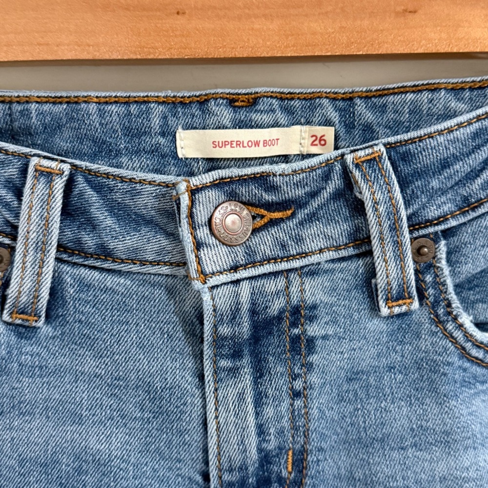 Levis Superlow Bootcut Jeans Women 26 Blue Denim Low Rise Y2K Streetwear Stretch - Picture 7 of 15